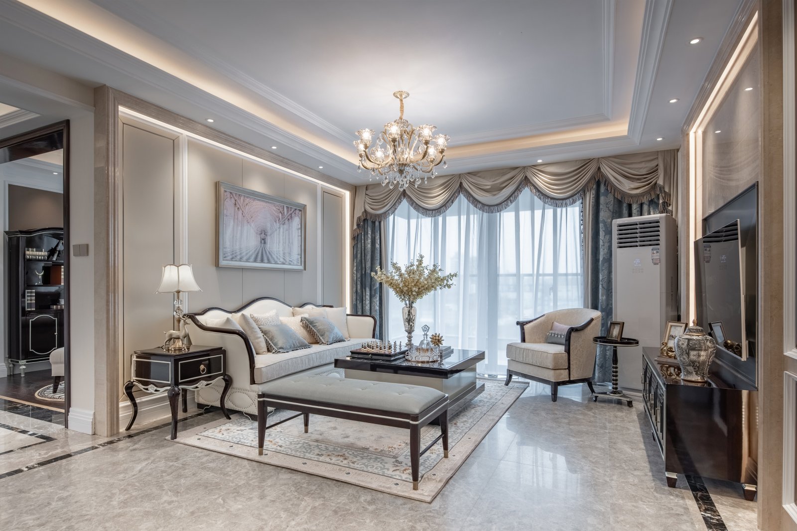 现代法式风格室内设计家装案例-客厅 现代法式风格室内设计家装案例-客厅