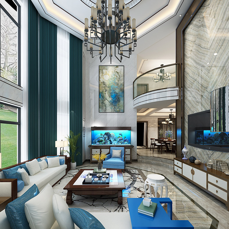 新中式风格别墅装修设计效果图-海琴水岸别墅365平米-别墅装修设计客厅 新中式风格别墅装修设计效果图-海琴水岸别墅365平米-别墅装修设计客厅