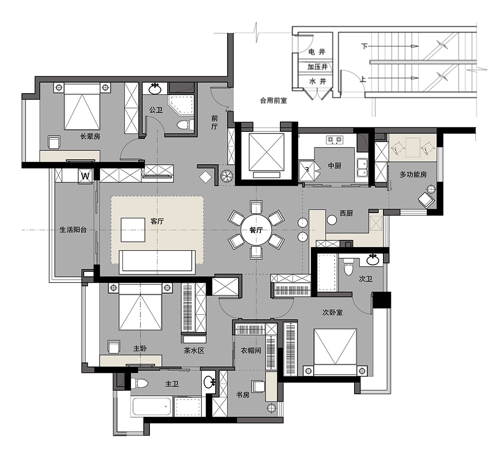 简约轻奢风格室内装修设计效果图-富春山居四居190平米-室内装修设计平面图 简约轻奢风格室内装修设计效果图-富春山居四居190平米-室内装修设计平面图